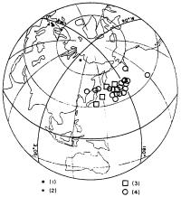 Figure 53 Permian virtual geomagnetic pole positions used by Cox & Doell (1961) to determine the