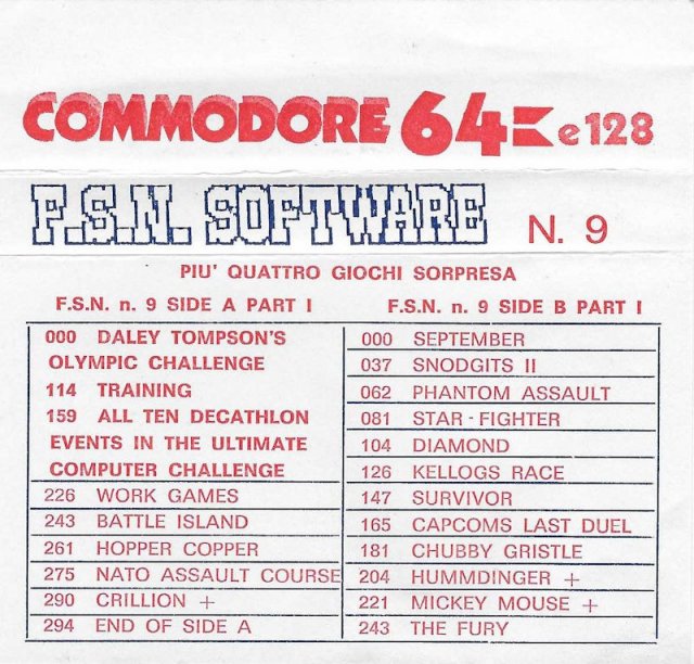 Covers and Names of the games of the FSN compilations for Commodore 64