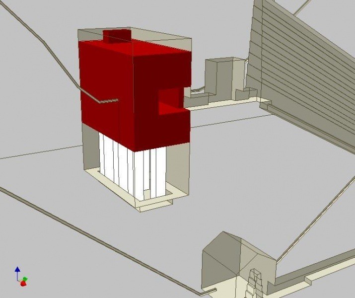 Upper position of lift cabin (the simplest variant) Air shafts have the prolongation downwards to th