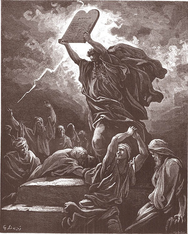 Moses with the Tablets of the Law, before breaking them in a gesture of anger at seeing the Jews wor