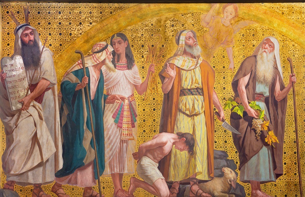 From left, the patriarchs Moses, Joseph with his father Jacob, Abraham with his son Isaac, and Joshu