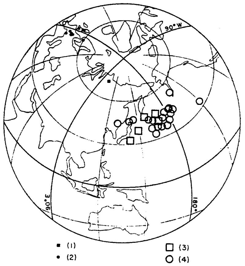 Figure 53 Permian virtual geomagnetic pole positions used by Cox & Doell (1961) to determine the