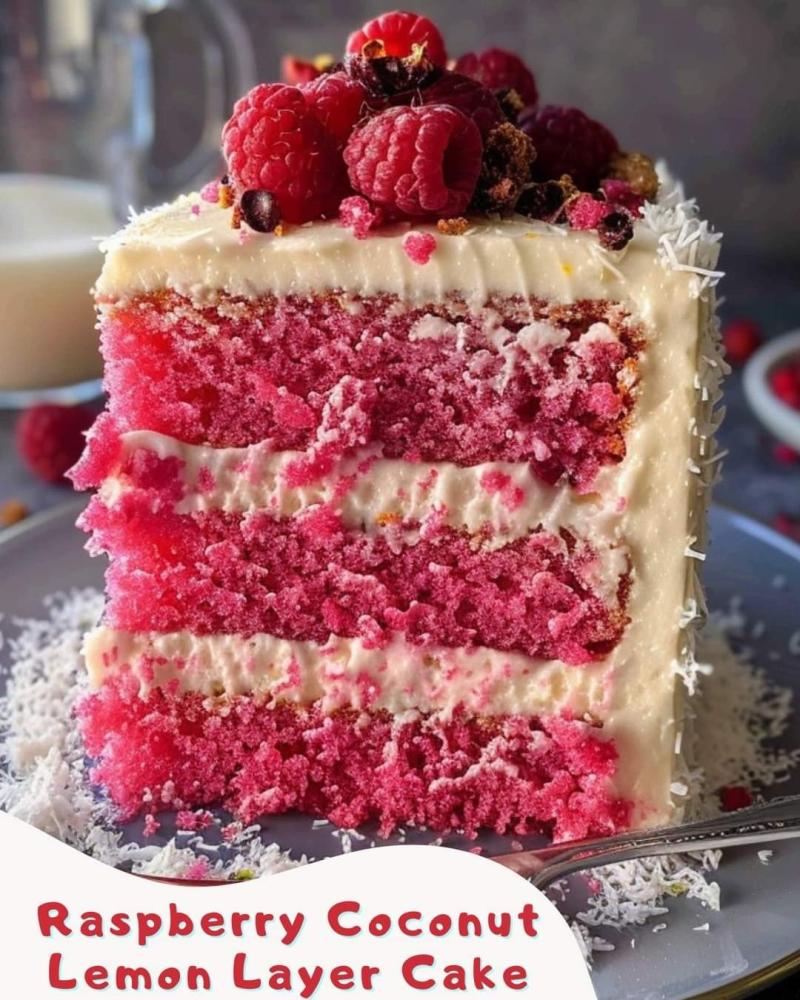 Tangy Raspberry Coconut Lemon Layer Cake