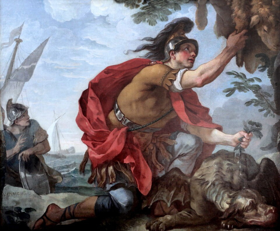 Jason steals the Golden Fleece, in a painting by Charles-Joseph Natoire (circa 1725-1750).