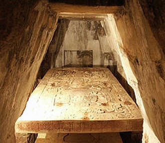 Example of trapezoidal architecture: Interior of the Pyramid of Pacal in Palenque, Mexico.