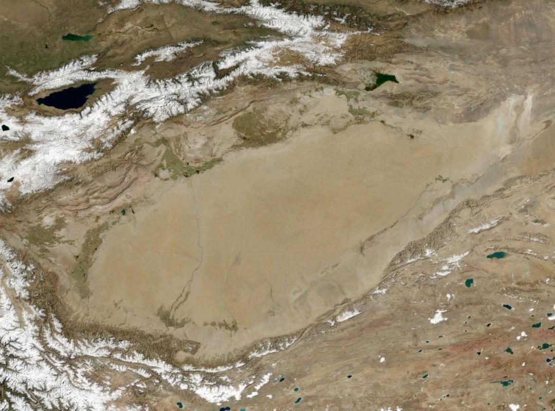 The Tarim basin is entirely occupied by the Takla Makan desert, one of the most dangerous and inhosp