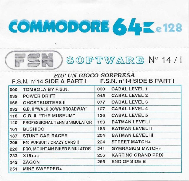 Covers and Names of the games of the FSN compilations for Commodore 64