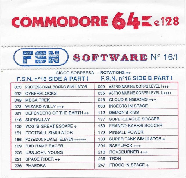 Covers and Names of the games of the FSN compilations for Commodore 64