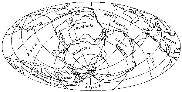 Figure 6 Creer’s (1965) small Earth reconstruction, at 55% of the present Earth radius, suggesting t