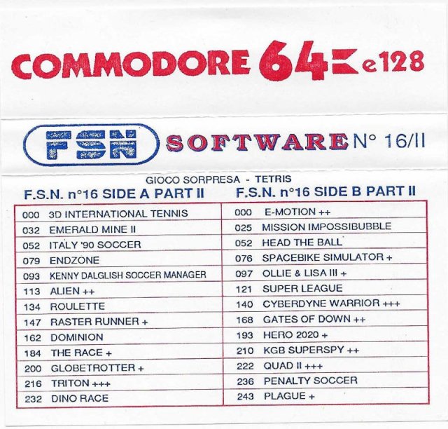 Covers and Names of the games of the FSN compilations for Commodore 64