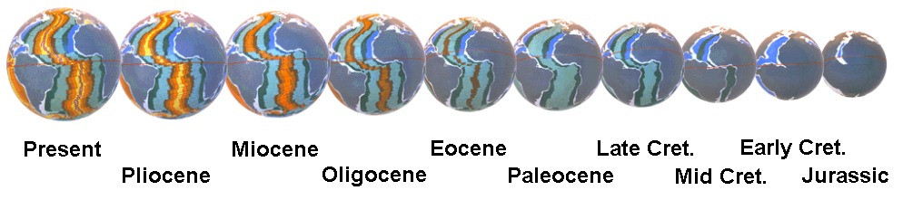 Figure 25 Atlantic Ocean small Earth sequential spreading history, from Early Jurassic to the Presen