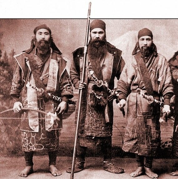 Ainu warriors. Note the very thick beards, considered by the Japanese as a symbol of rudeness and ba