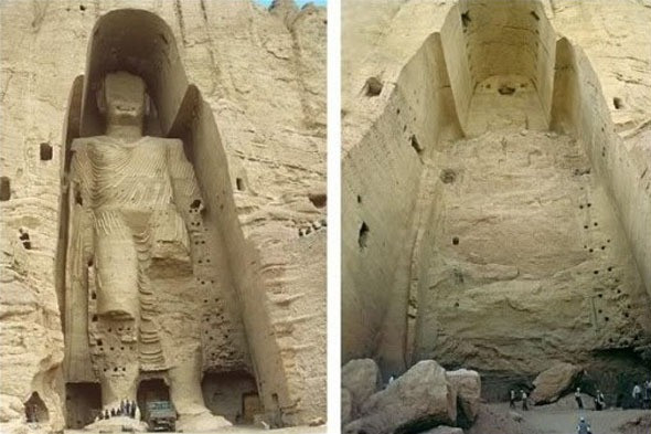 What remains of Bamiyan, in Afghanistan, after the destruction of the Giant Buddhas, with the thousa