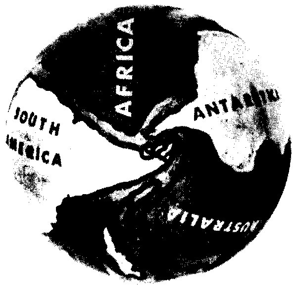 Figure 5 Detail of Barnett’s (1969) small Earth reconstruction, showing the four southern continents