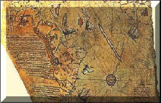 Part of the Piri Re'is map, discovered in Istanbul in 1929, was supposedly copied from the library o