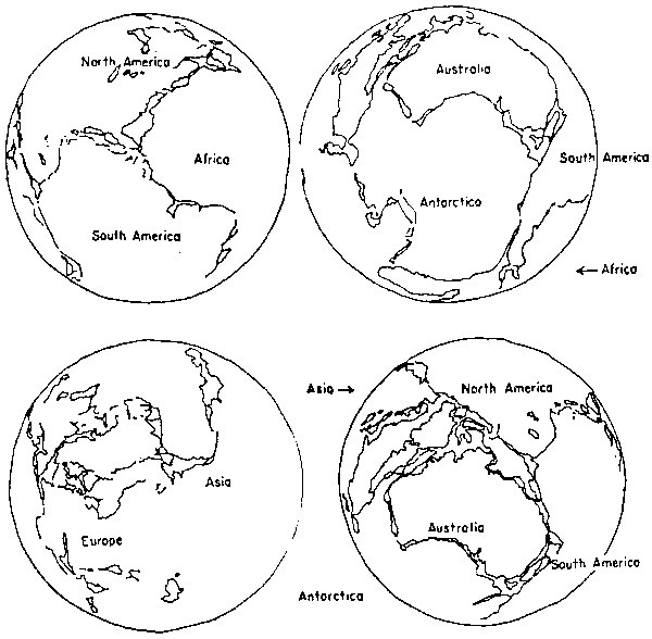 Figure 3 Brösske’s (1962) small Earth reconstruction, at 55% of the present Earth radius, showing a 