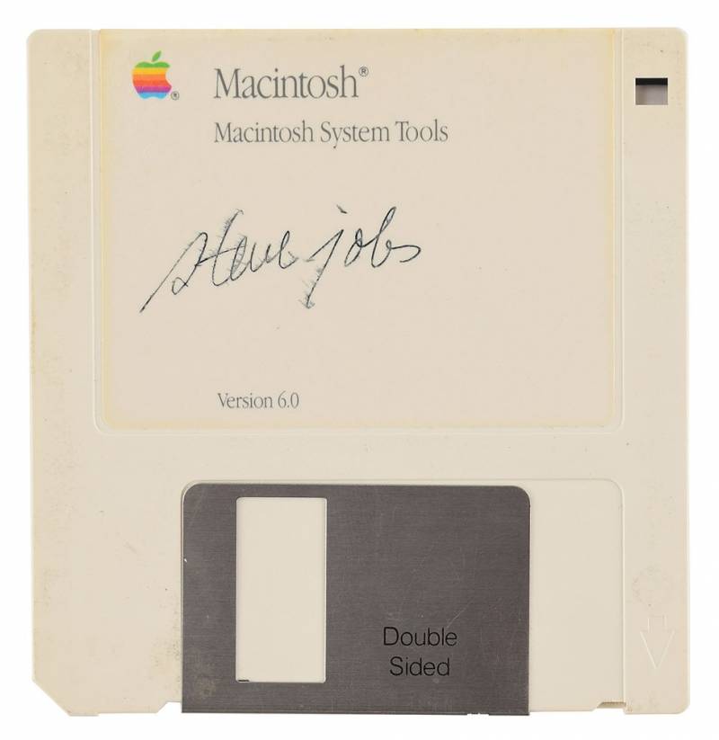 Floppy disk signed by Steve Jobs. It is interesting to note that the signature is in lowercase.