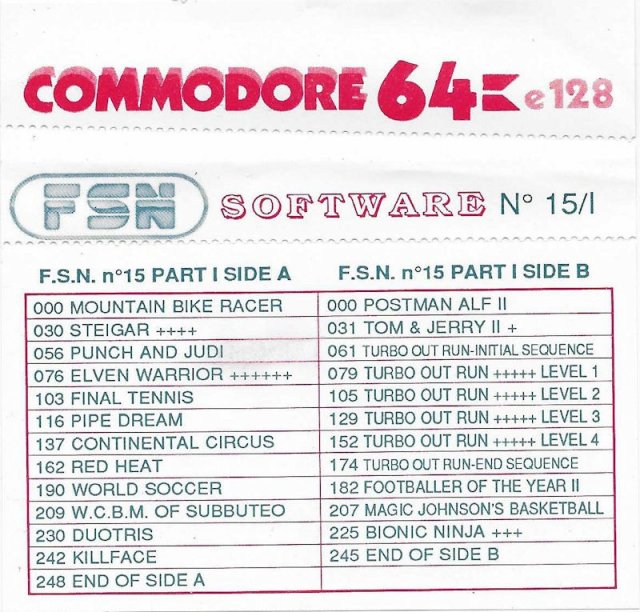 Covers and Names of the games of the FSN compilations for Commodore 64