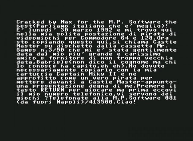 Screen from a Alga soft cassette for the Commodore 64.