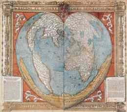 Another incredible map, the cordiform planisphere of Phineus dating back to 1519.