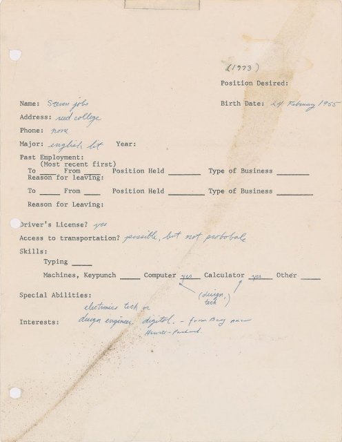 Employment Questionnaire from Steve Jobs