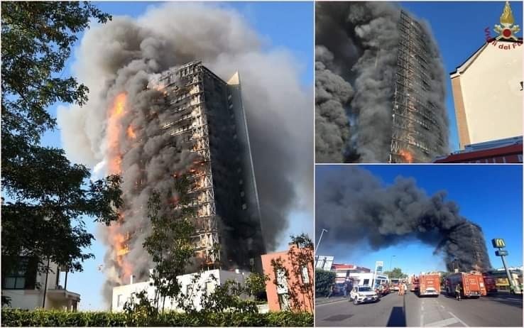 Incendio edificio a Milano Via Glacomo Antonini