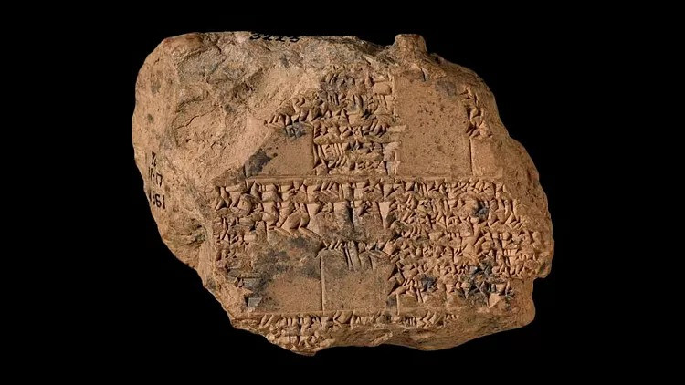 Clay cuneiform tablet with lunar eclipse table from 609-447 BC