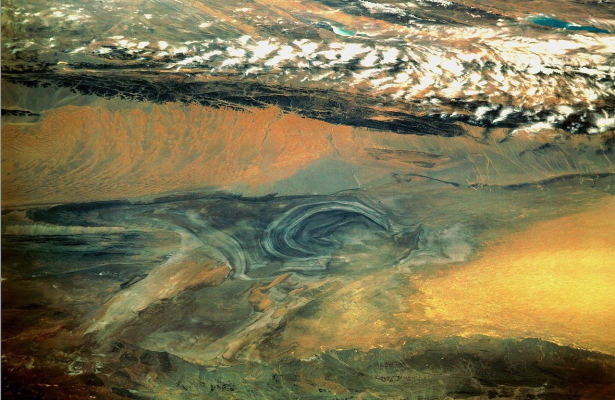 Lake Lop Nor, the last vestige of the Gobi Sea, photographed by a satellite. Note the progressive re