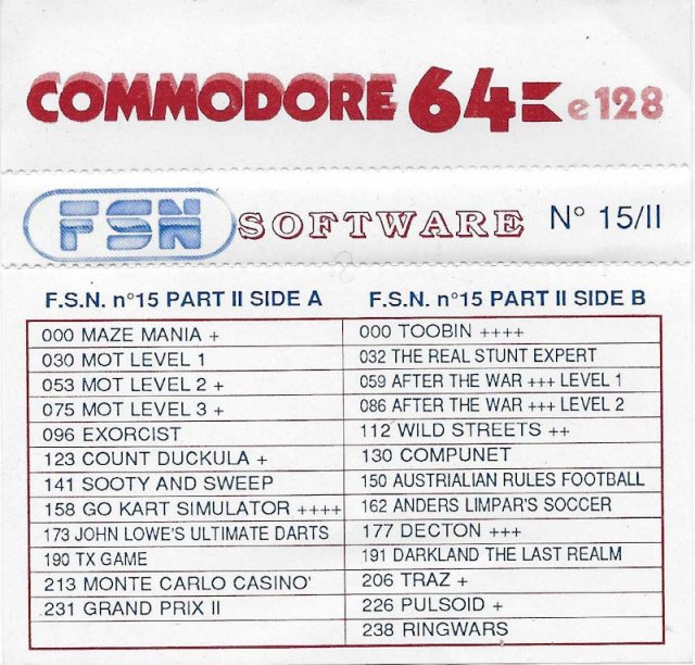 Covers and Names of the games of the FSN compilations for Commodore 64