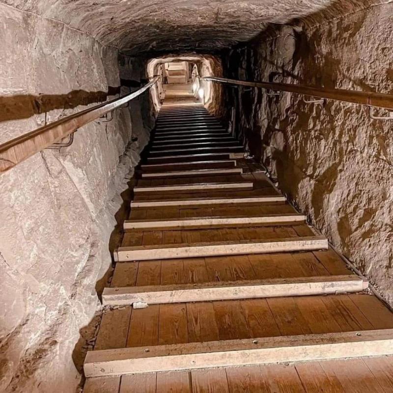 Descending corridor inside the great pyramid of Giza