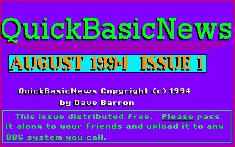 QuickBasicNews August 1994 Issue 1: The opening screen Graphic