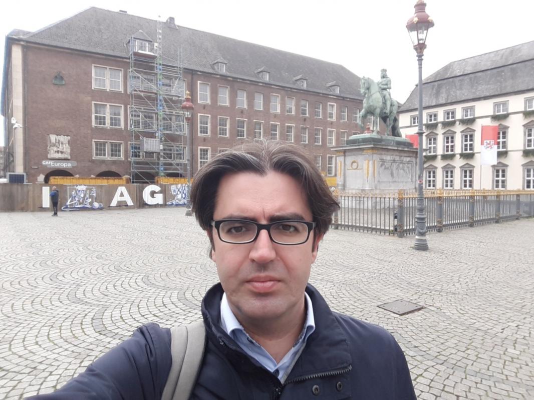 The equestrian statue of prince-elector Jan Wellem, the emblem of Düsseldorf in the market square, w