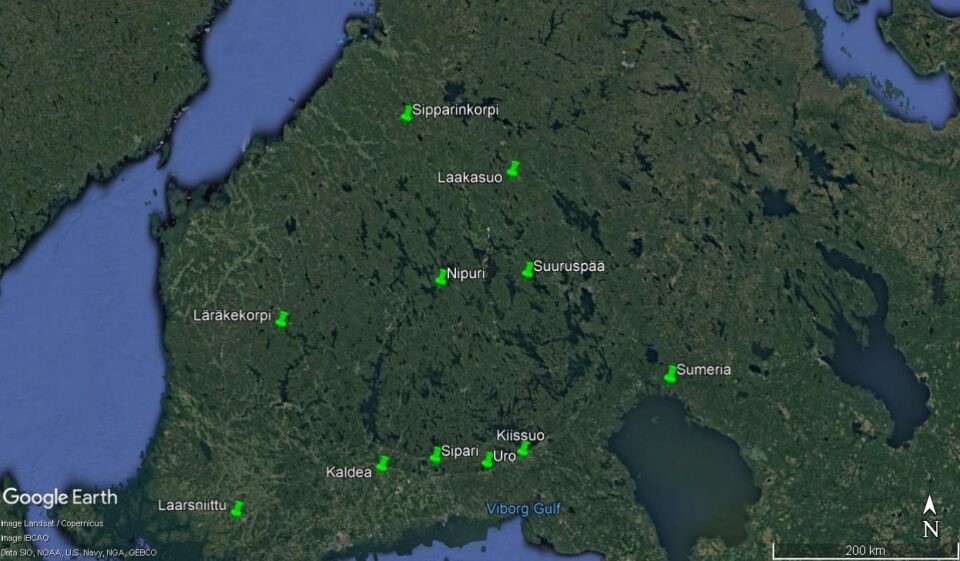 Other toponyms that recall the ancient Sumerian cities, distributed between Russia and Finland.