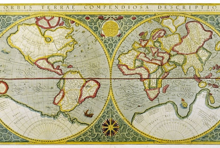 World map made by Gerardus Mercator in the mid-16th century: note the similarities with the one draw