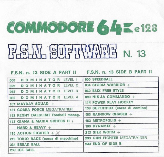 Covers and Names of the games of the FSN compilations for Commodore 64