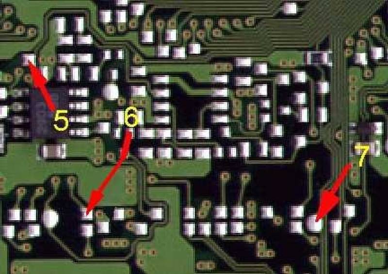 Close Up of connections for PSXPIC pins 5, 6 and 7