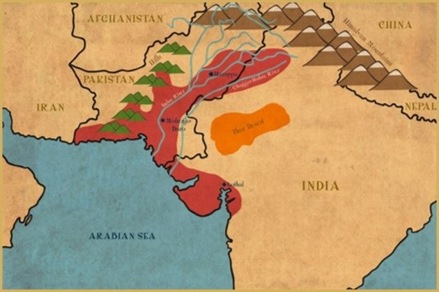 Map of the area where the Indus Valley Civilization developed (c. 3300–1300 BCE, flourishing between