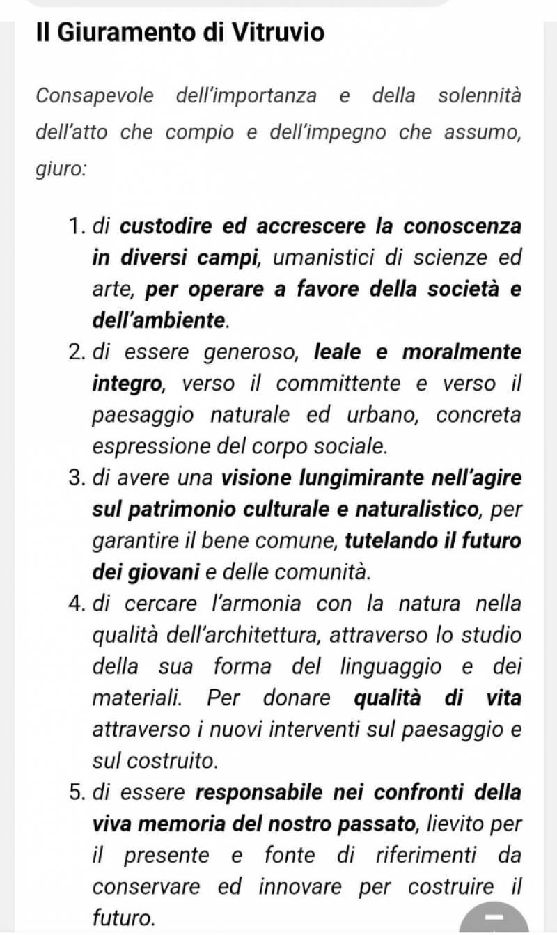 Il giuramemnto degli architetti in Italia 