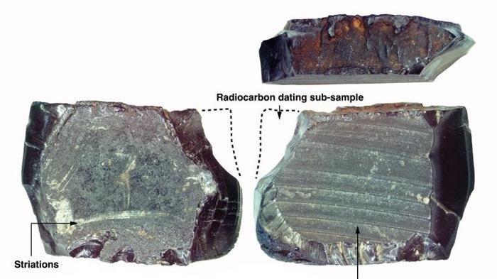 Tree resin artifact excavated from Mololo Cave, dated to 50,000-55,000 years ago.