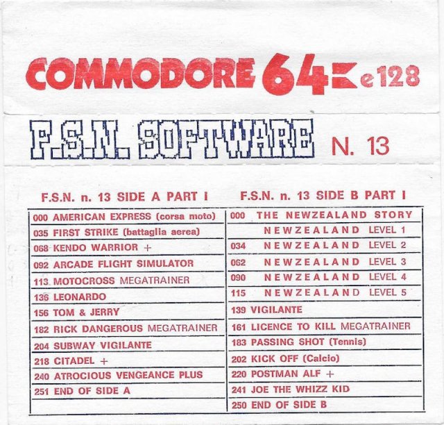 Covers and Names of the games of the FSN compilations for Commodore 64