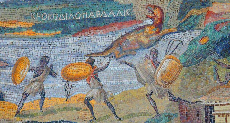 Palestrina's famous Nile Mosaic depicts a Sylvisaurus hunted by humans.