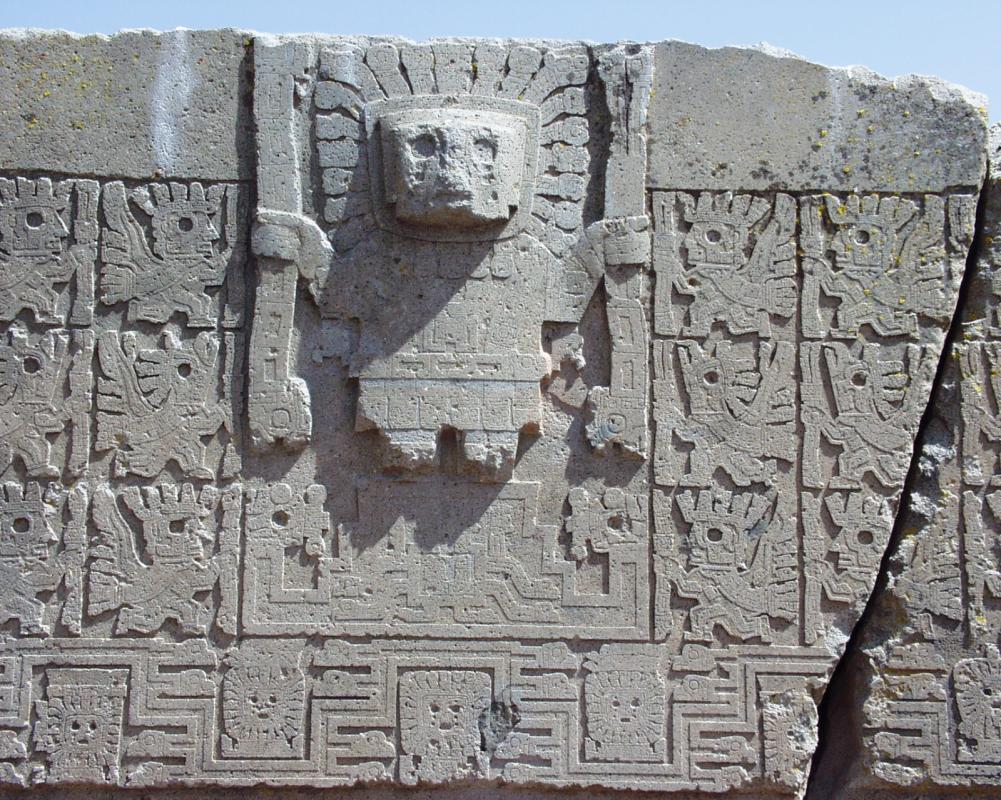 The Peruvian god Viracocha, portrayed on the Sun Gate in Tiahuanaco in Bolivia: according to traditi