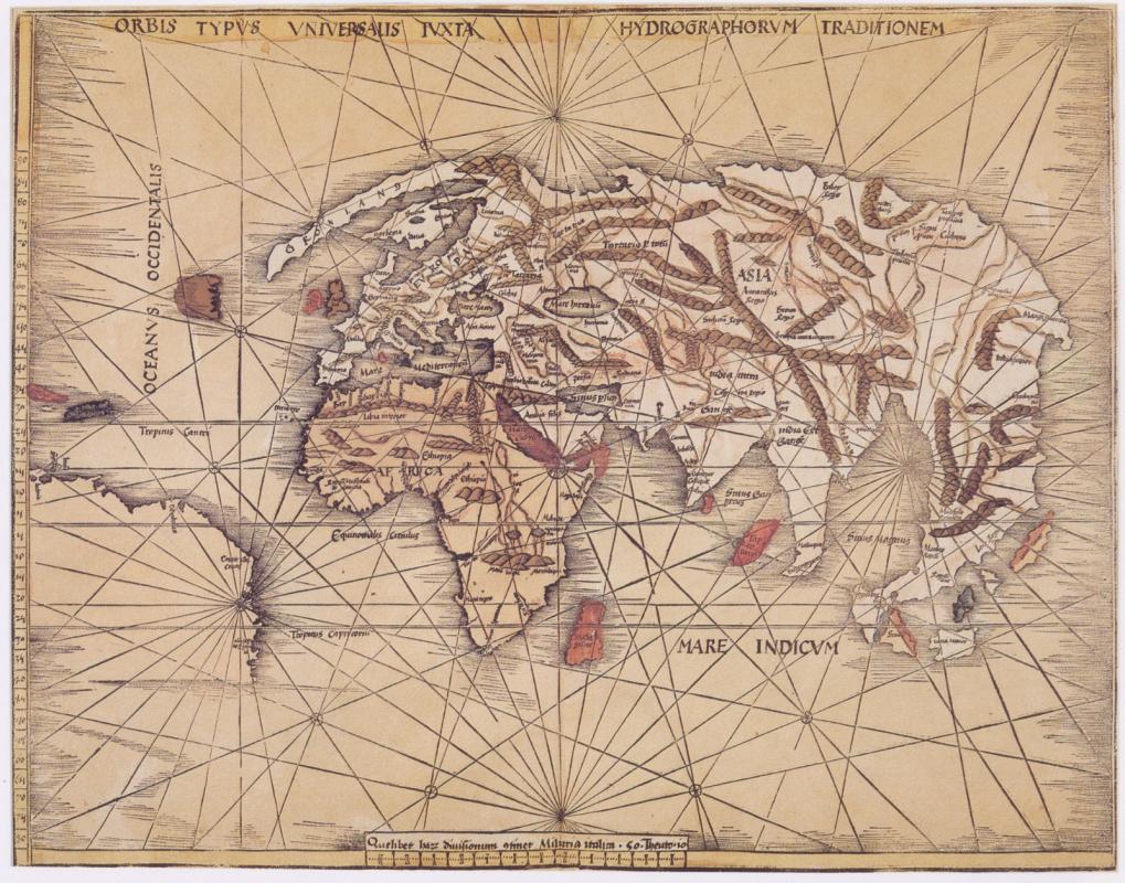 The famous Ptolemaic globe contained in the Strasbourg Atlas, drawn at the end of the 15th century o