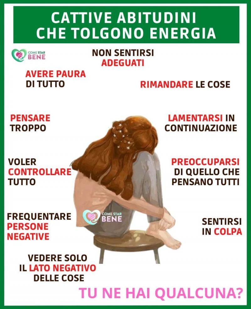 Cattive abitudini che tolgono energia