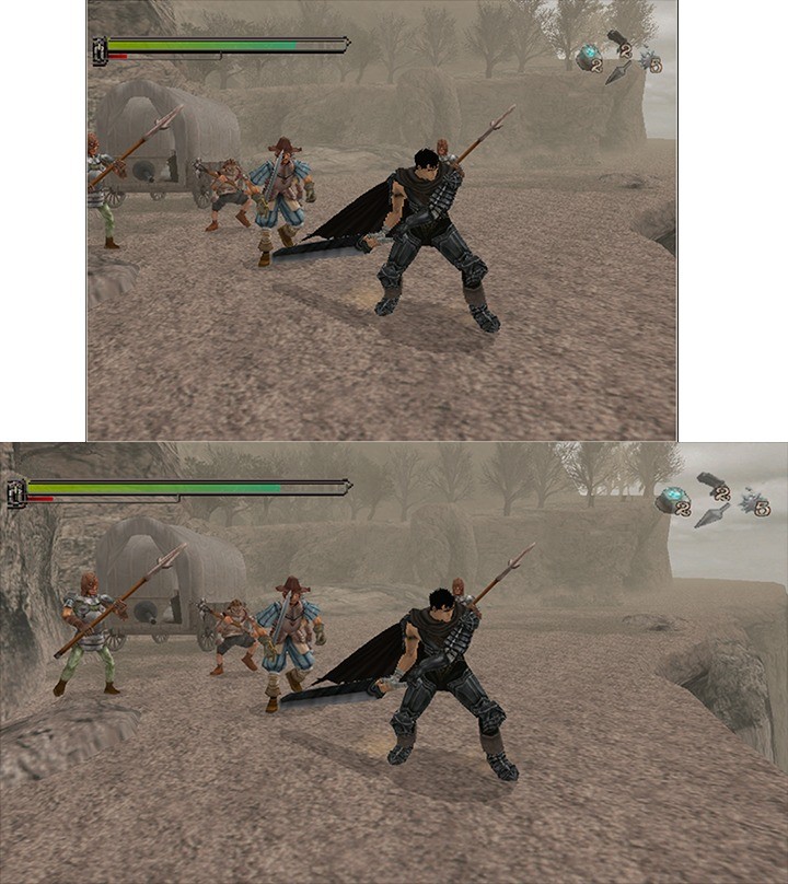 Dreamcast game in 4:3 mode (top) and in widescreen (16:9) mode (bottom)