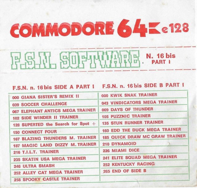 Covers and Names of the games of the FSN compilations for Commodore 64